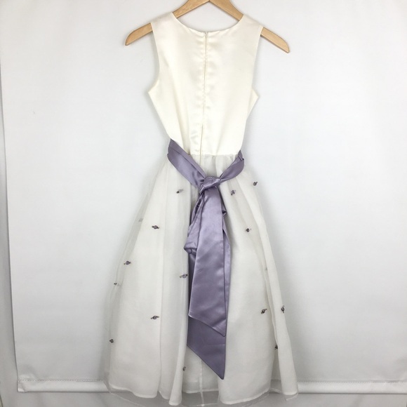 Us Angels The Organza Dress Girls Sz 12 White Purple Satin Floral Wedding Easter - Picture 8 of 15